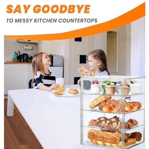 Pastry Display Case, Bread Box for Kitchen Countertop, 4 Layers Adjustable - Picture 5 of 8